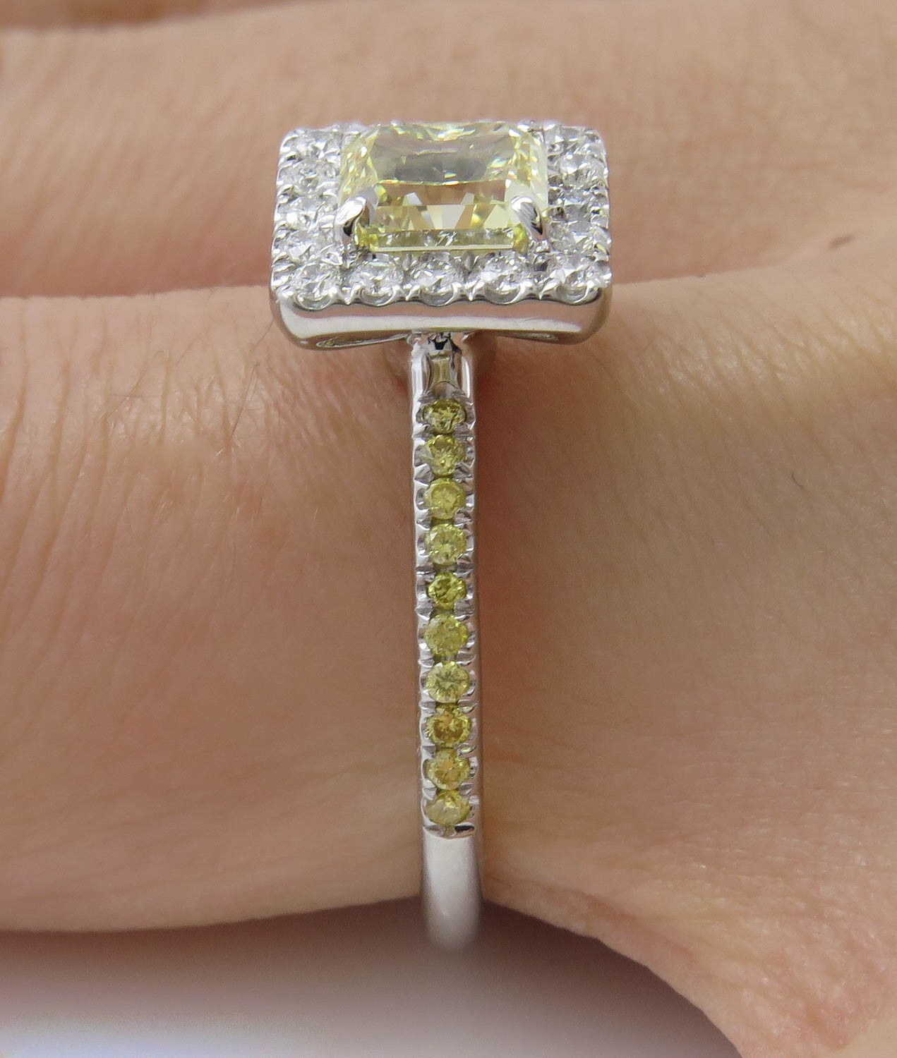 1.55ct Fancy Yellow Radiant Diamond Halo Engagement Ring — GIA Certified, Platinum