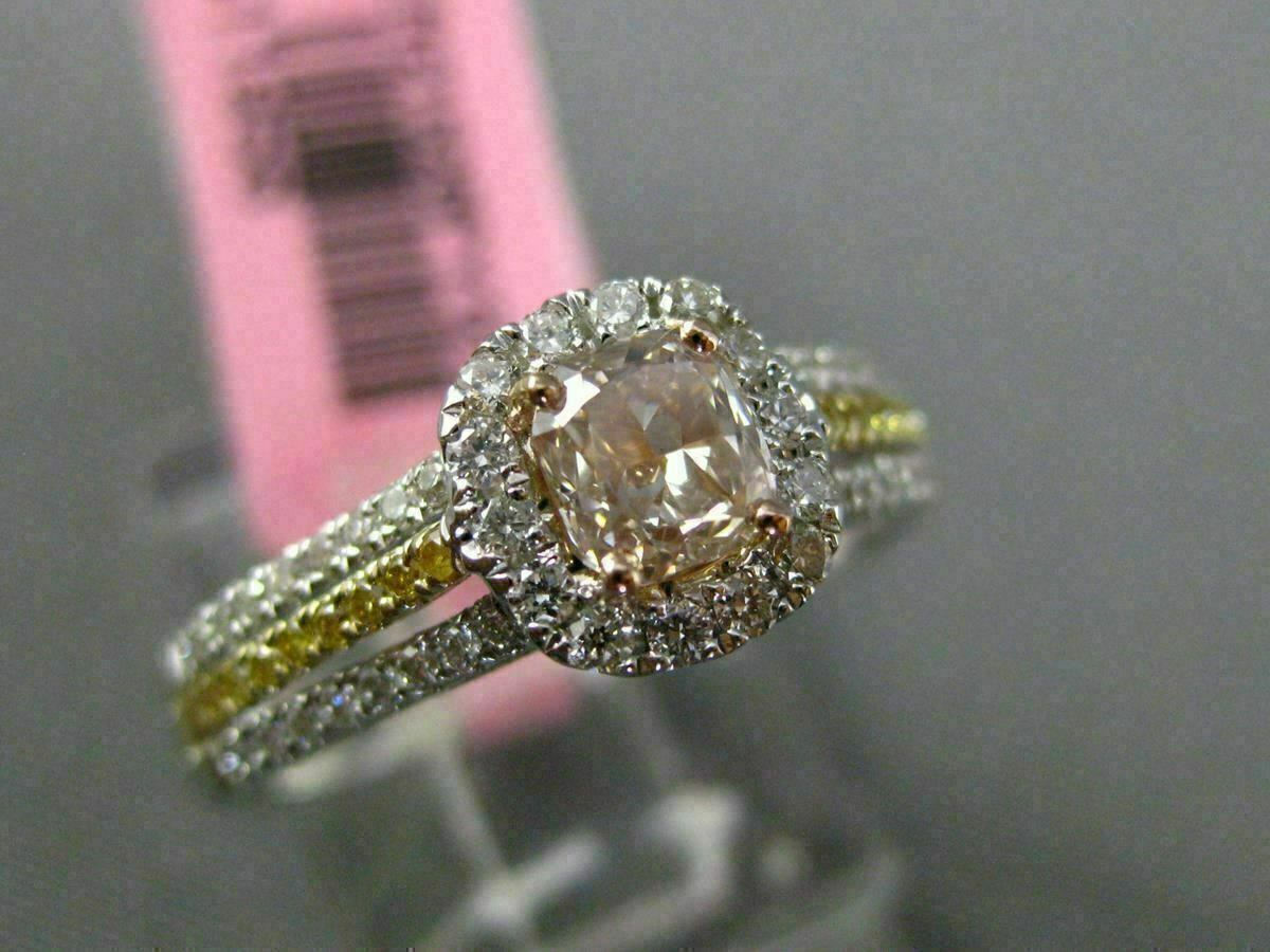 0.86ct Square Halo Diamond Engagement Ring — GIA Certified, 18k Tri-Color Gold