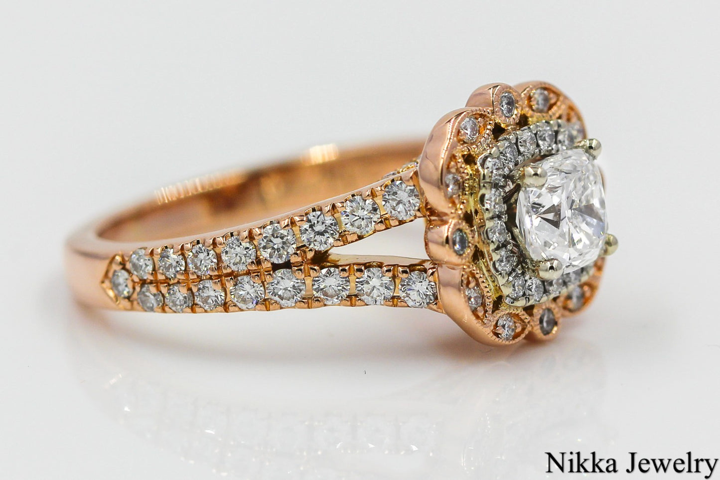 0.71ct Cushion Modified Brilliant Diamond Engagement Ring — GIA Certified, 14k Rose Gold