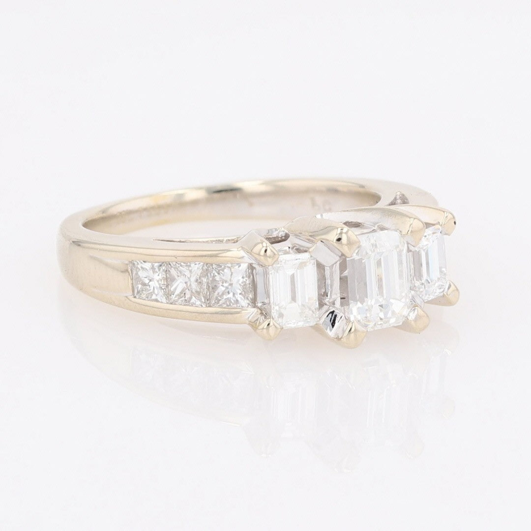 1.69ct Emerald Cut Diamond Three-Stone Ring — GIA Certified, 18k White Gold