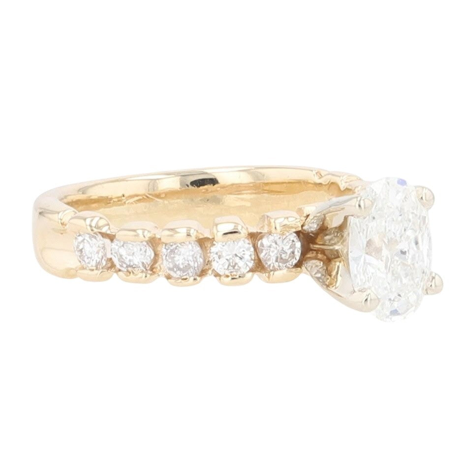 0.77ct Oval Brilliant Diamond Solitaire Ring with Accents — GIA Certified, 14k Yellow Gold