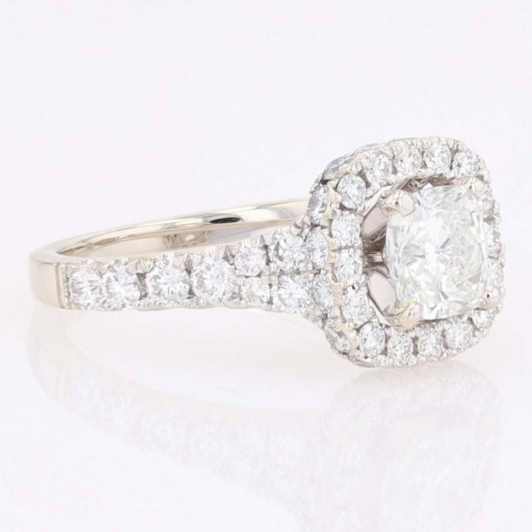 1.97ct Cushion Diamond Halo Engagement Ring — GIA Certified, 14k White Gold