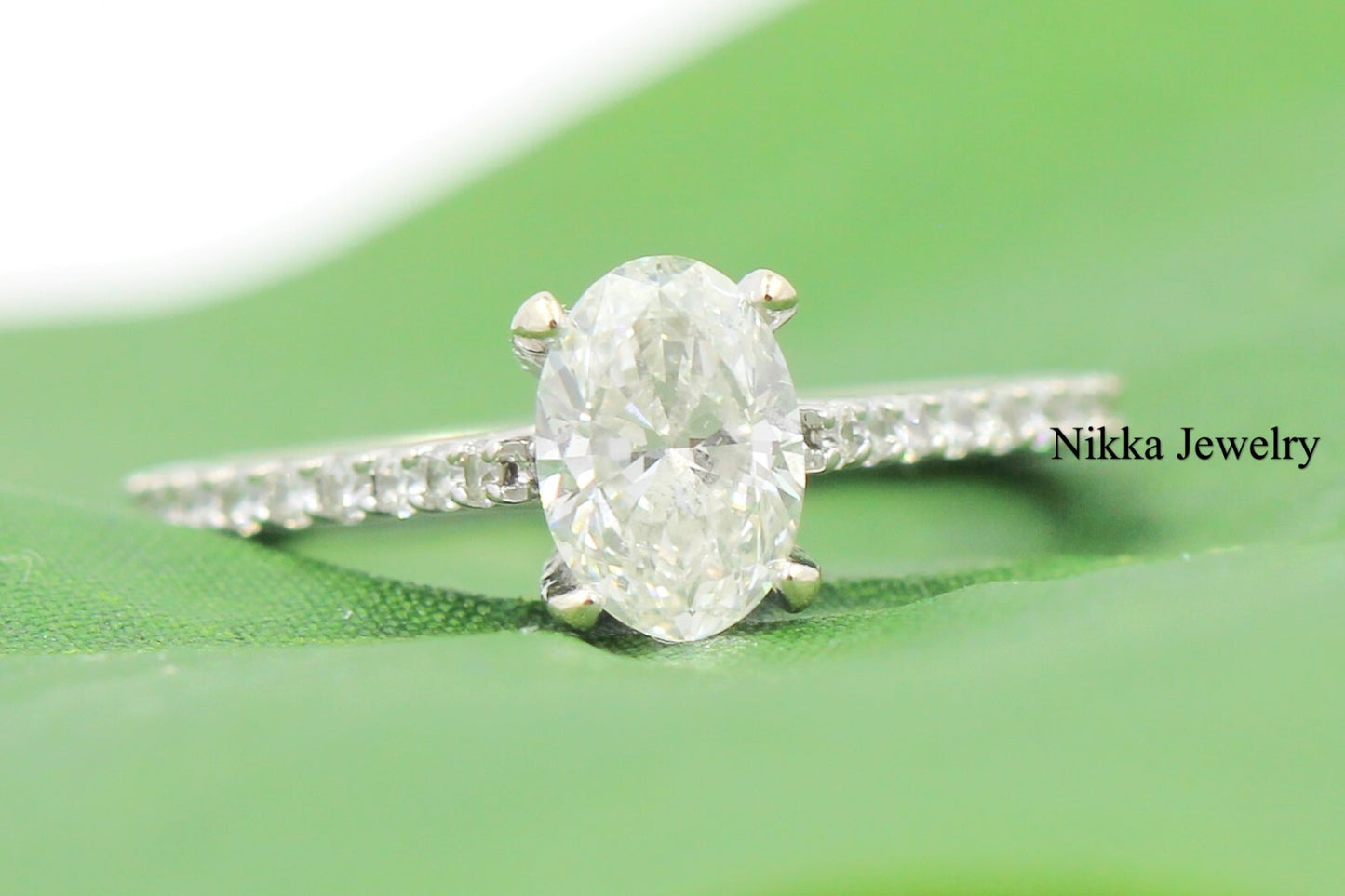 1.00ct Oval Brilliant Diamond Half Eternity Engagement Ring — GIA Certified, 14k Gold