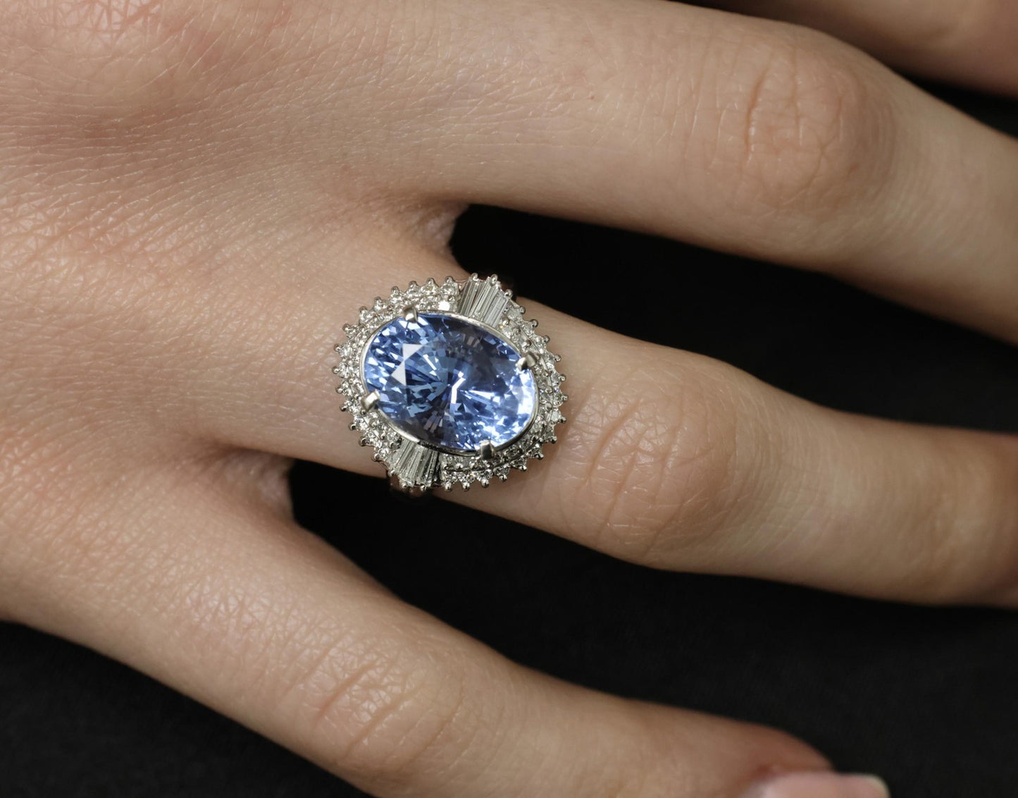 7.43ct Oval Ceylon Blue Sapphire Diamond Halo Ring — GIA Certified, Platinum