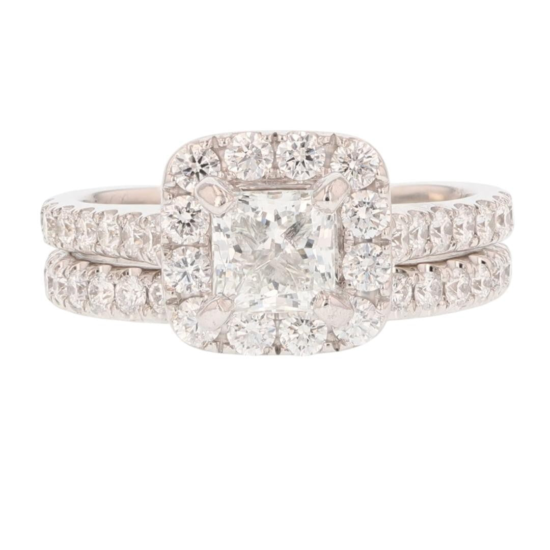 2.39ct Princess Diamond Halo Wedding Set — GIA Certified, 14k White Gold