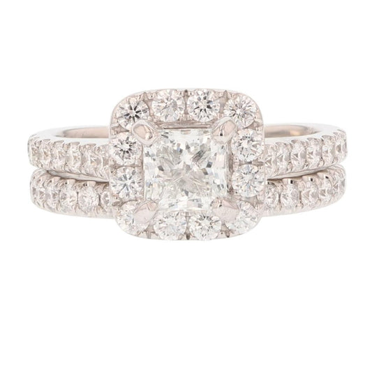 2.39ct Princess Diamond Halo Wedding Set — GIA Certified, 14k White Gold