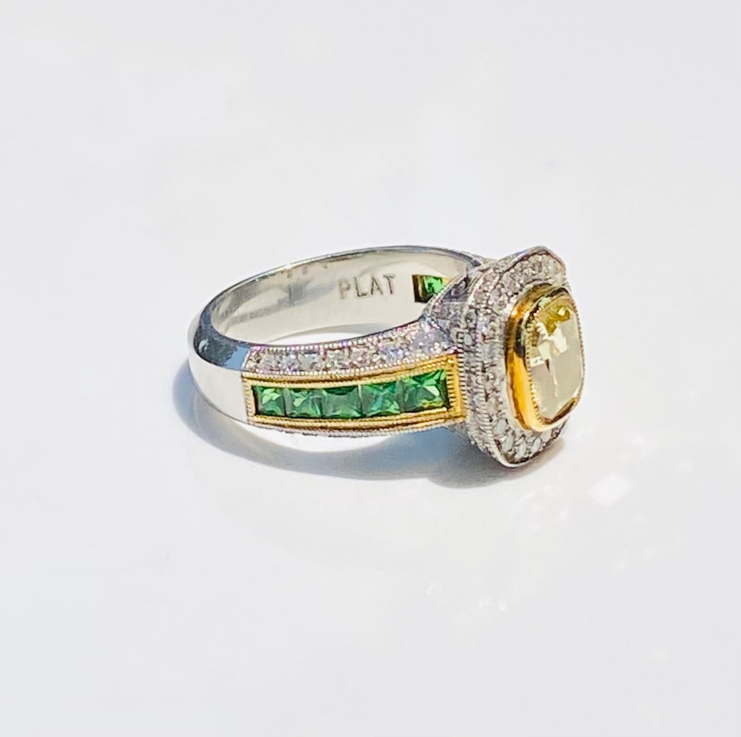 3.05ct Cushion Cut Fancy Yellow Diamond Halo Ring — GIA Certified, Platinum & 18k Gold
