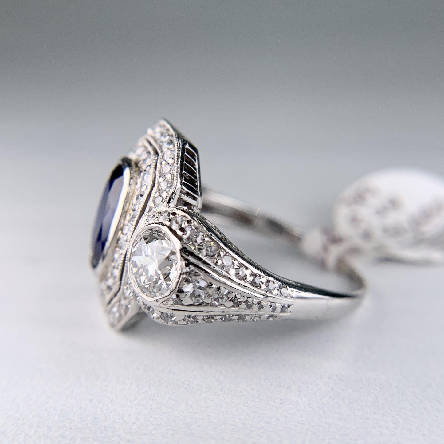 1.56ct Oval Sapphire Diamond Edwardian Ring — GIA Certified, Platinum