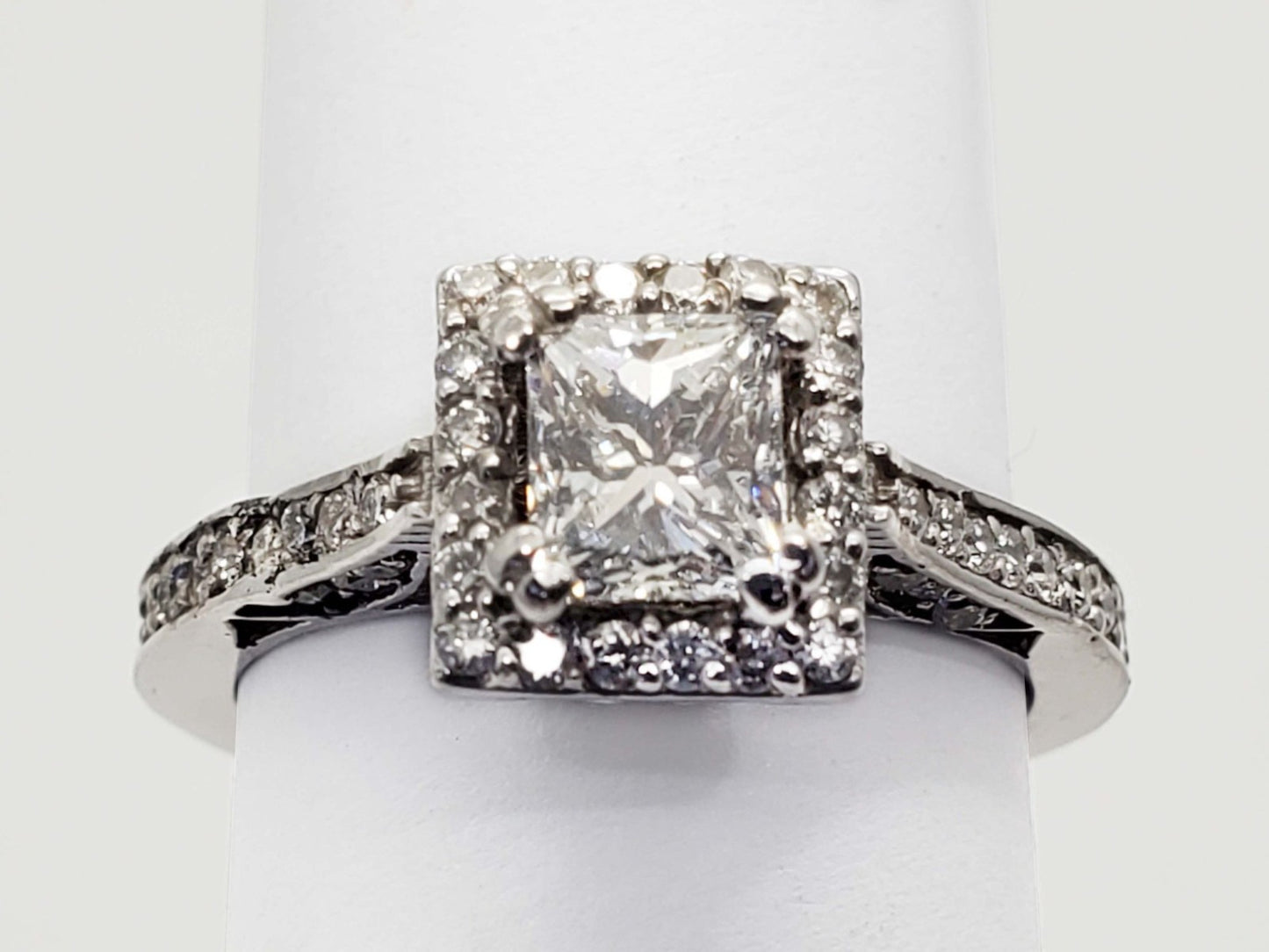 0.96ct Princess Cut Diamond Halo Ring — GIA Certified, 14k White Gold