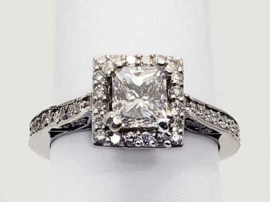 0.96ct Princess Cut Diamond Halo Ring — GIA Certified, 14k White Gold