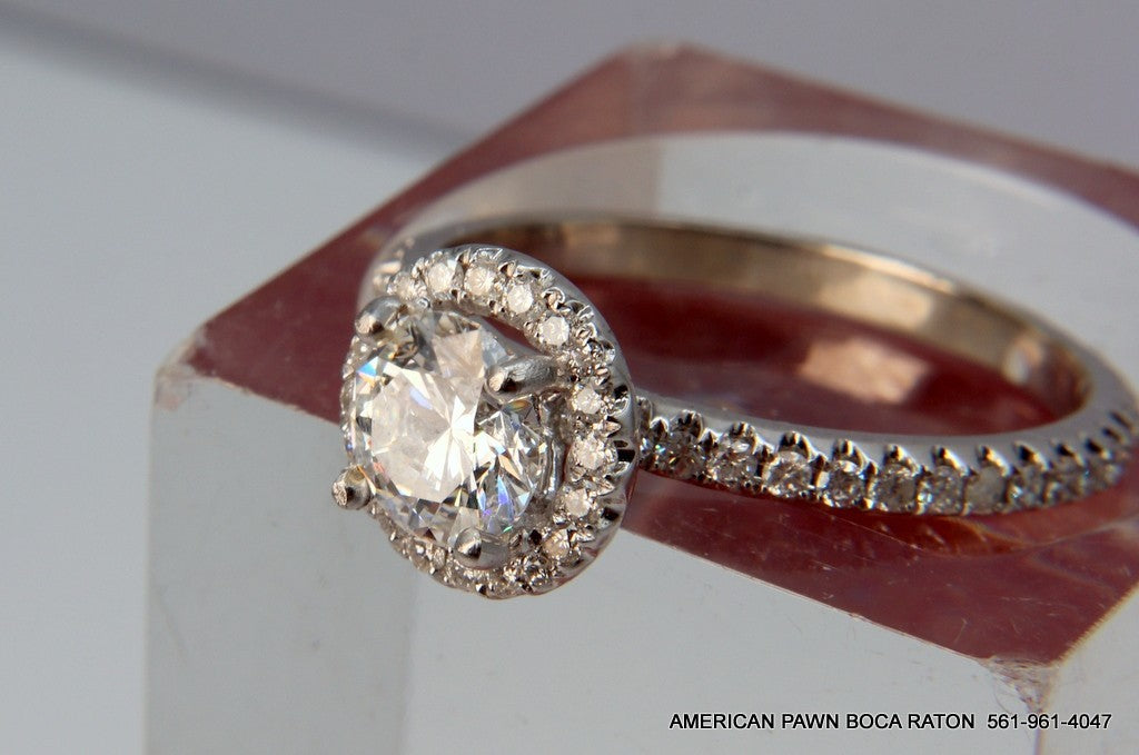 1.05ct Round Brilliant Diamond Halo Engagement Ring — GIA Certified, 18k White Gold