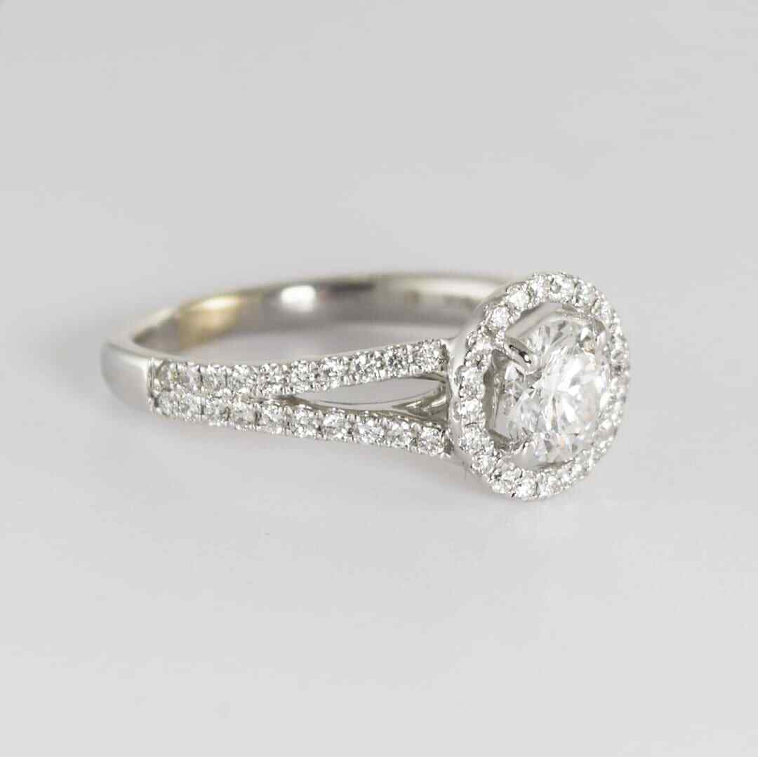 0.67ct Round Brilliant Diamond Halo Ring — GIA Certified, 14k White Gold