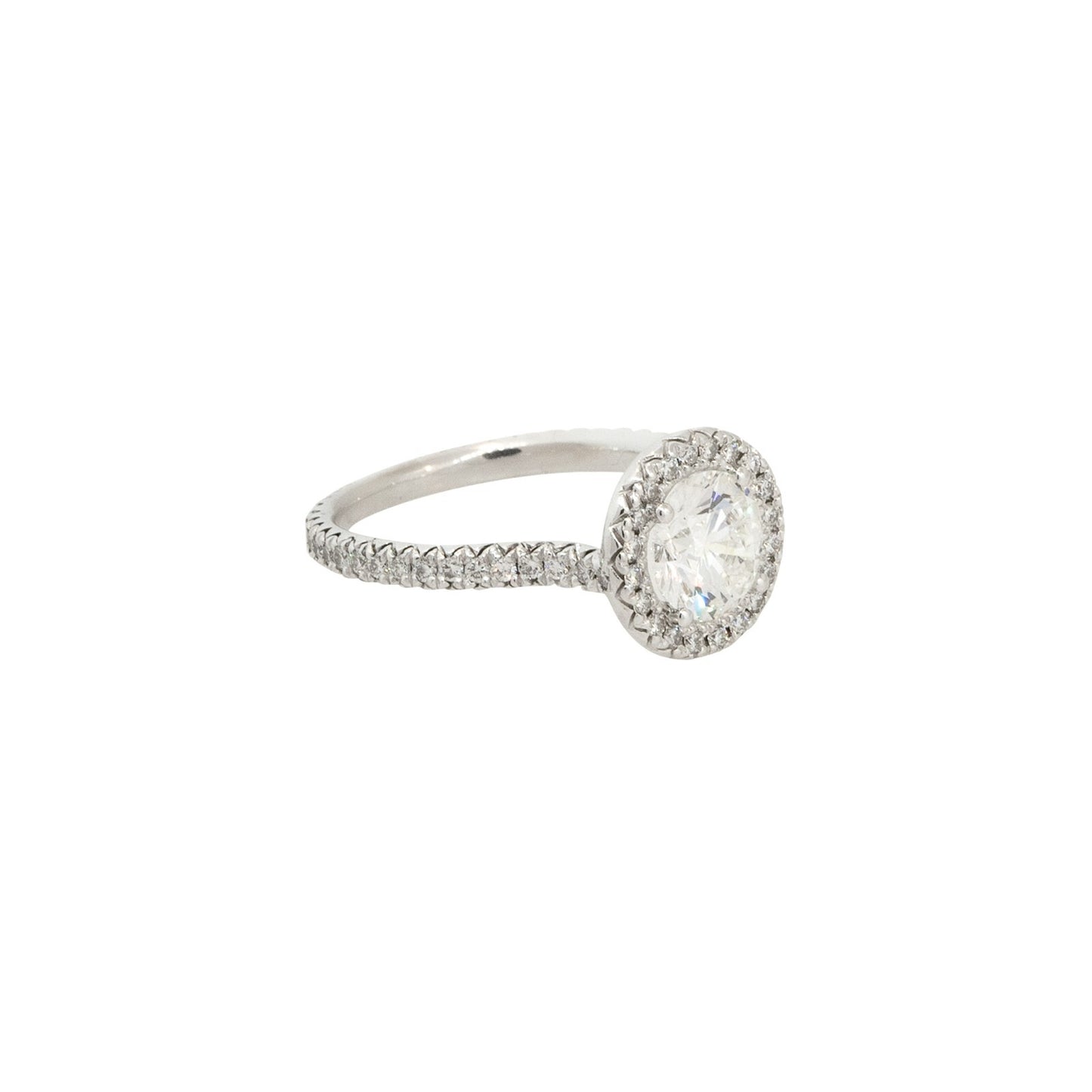 1.47ct Round Brilliant Diamond Halo Engagement Ring — GIA Certified, 18k White Gold