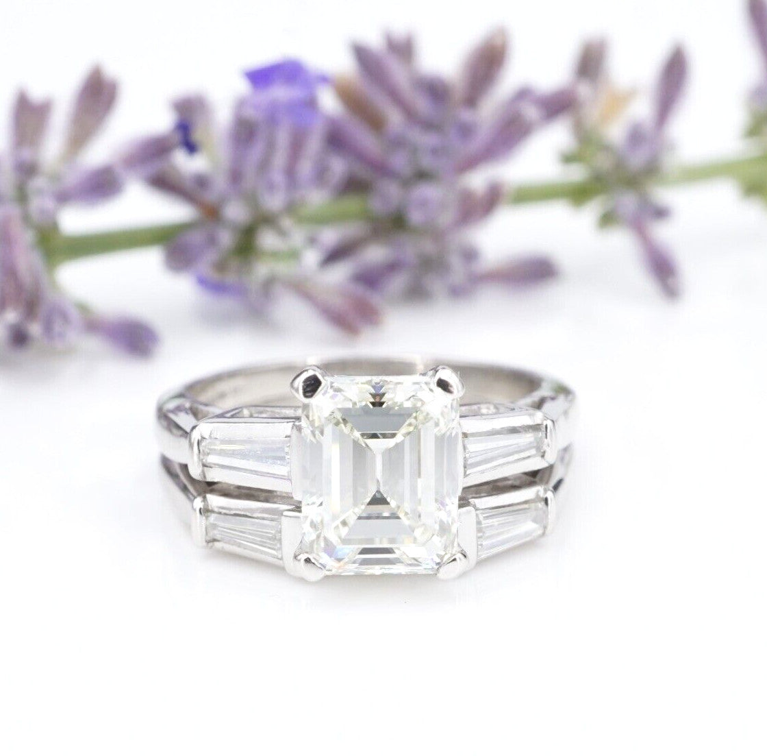 2.08ct Emerald Cut Diamond 3-Stone Engagement Ring & Band — GIA Certified, Platinum