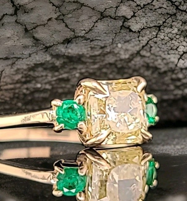 1.17ct Fancy Brownish Greenish Yellow Diamond Vintage Engagement Ring — GIA Certified, 14k Yellow Gold