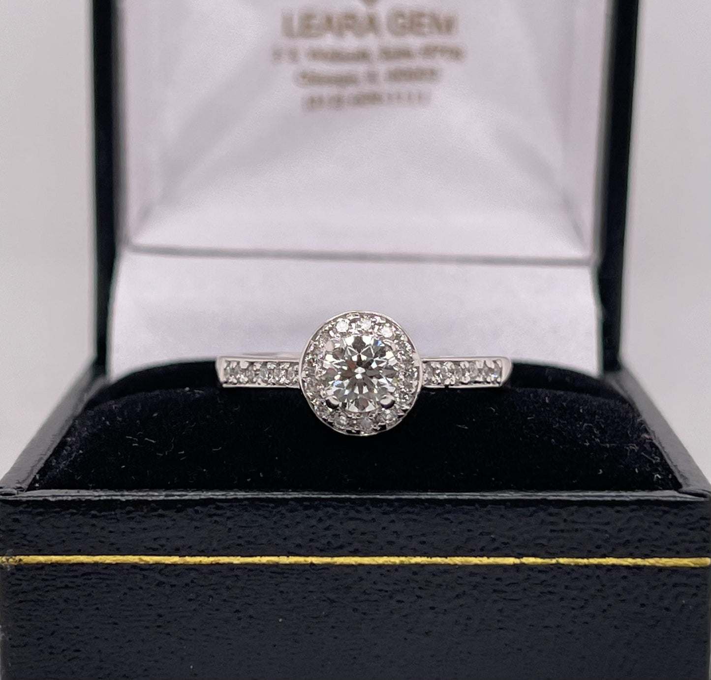 0.59ct Round Brilliant Halo Engagement Ring — GIA Certified, 18K White Gold