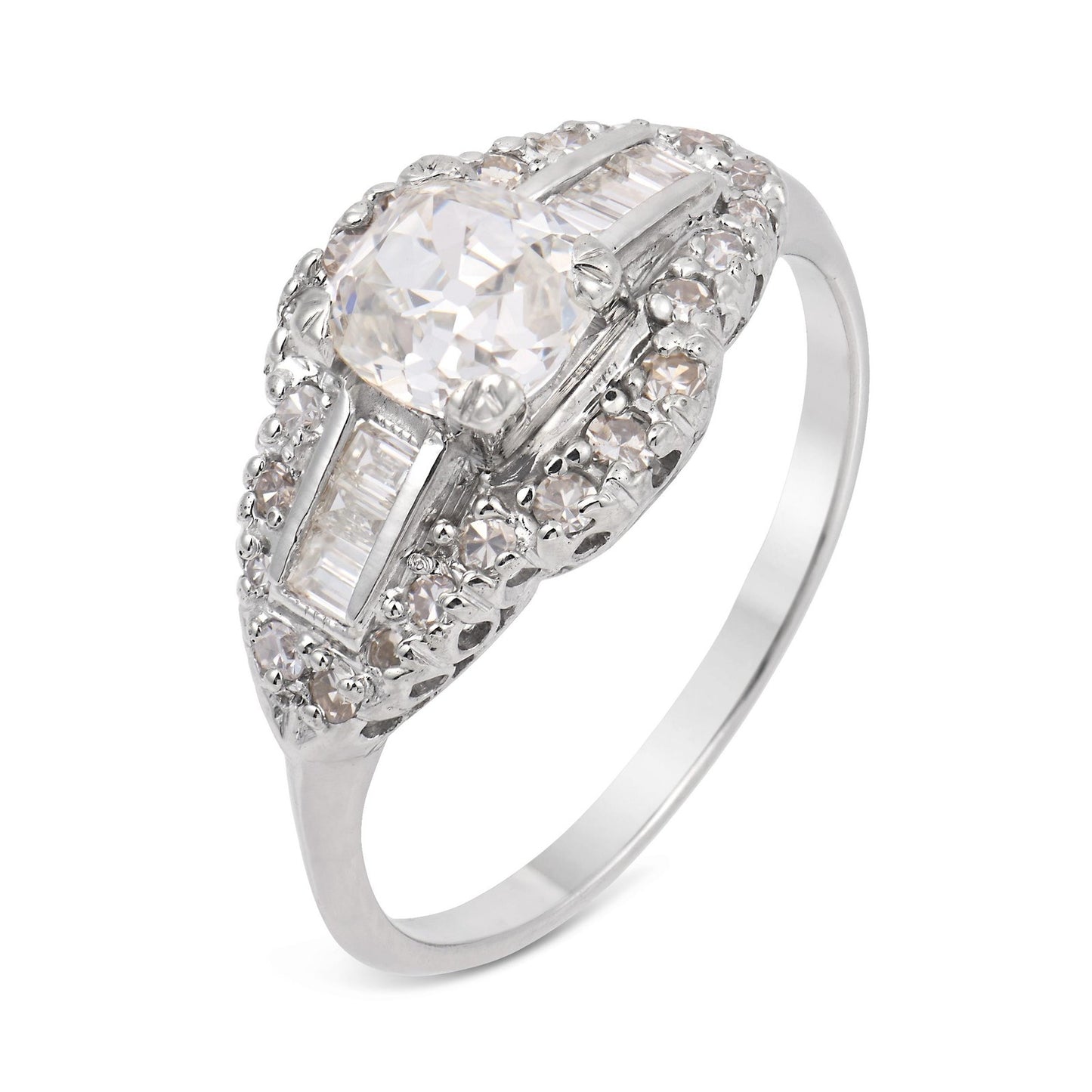 0.90ct Old Mine Cut Diamond Art Deco Ring — GIA Certified, Platinum