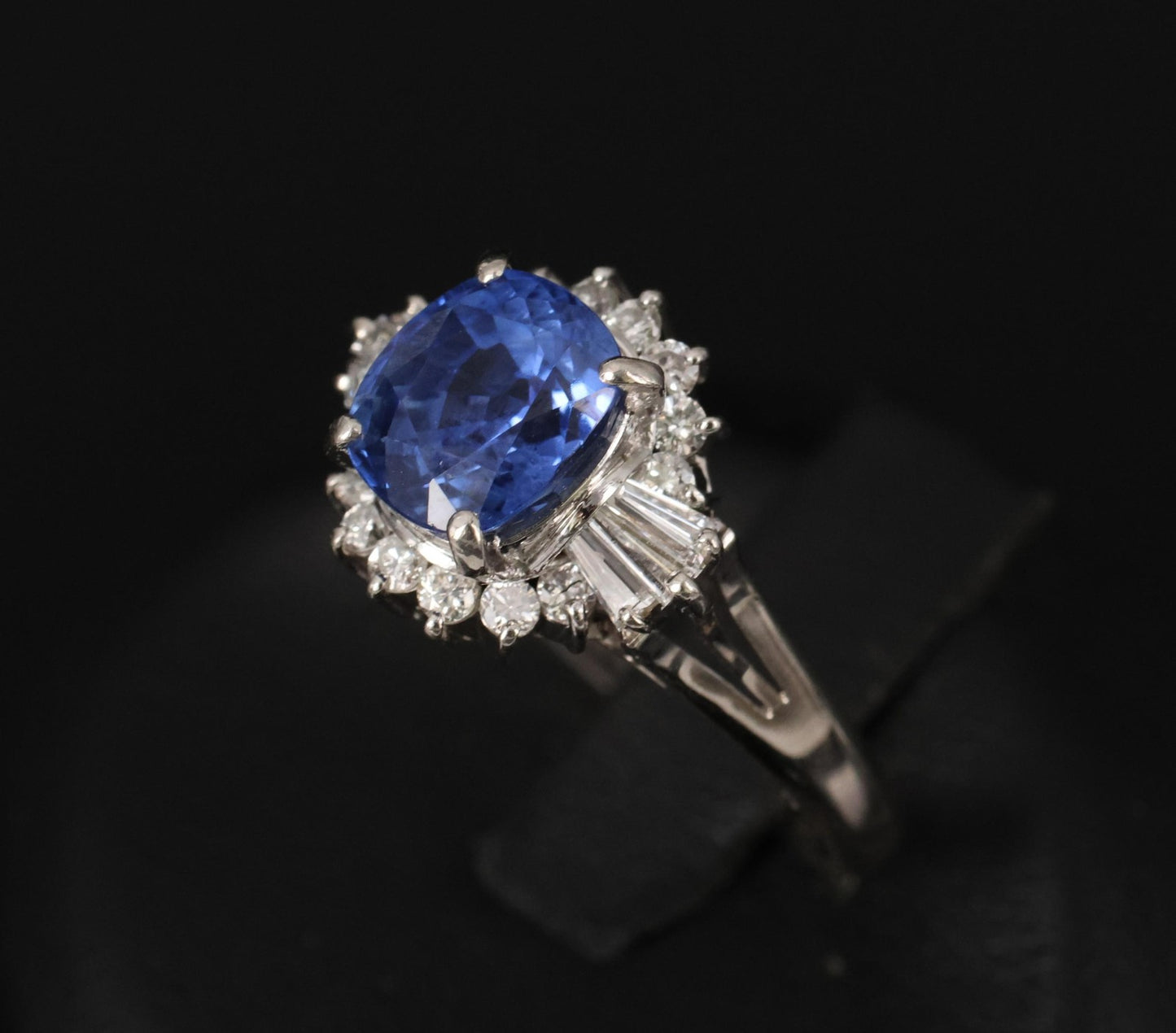 2.72ct Cushion Cut Ceylon Sapphire & 0.55ct Diamond Ring — GIA Certified, Platinum