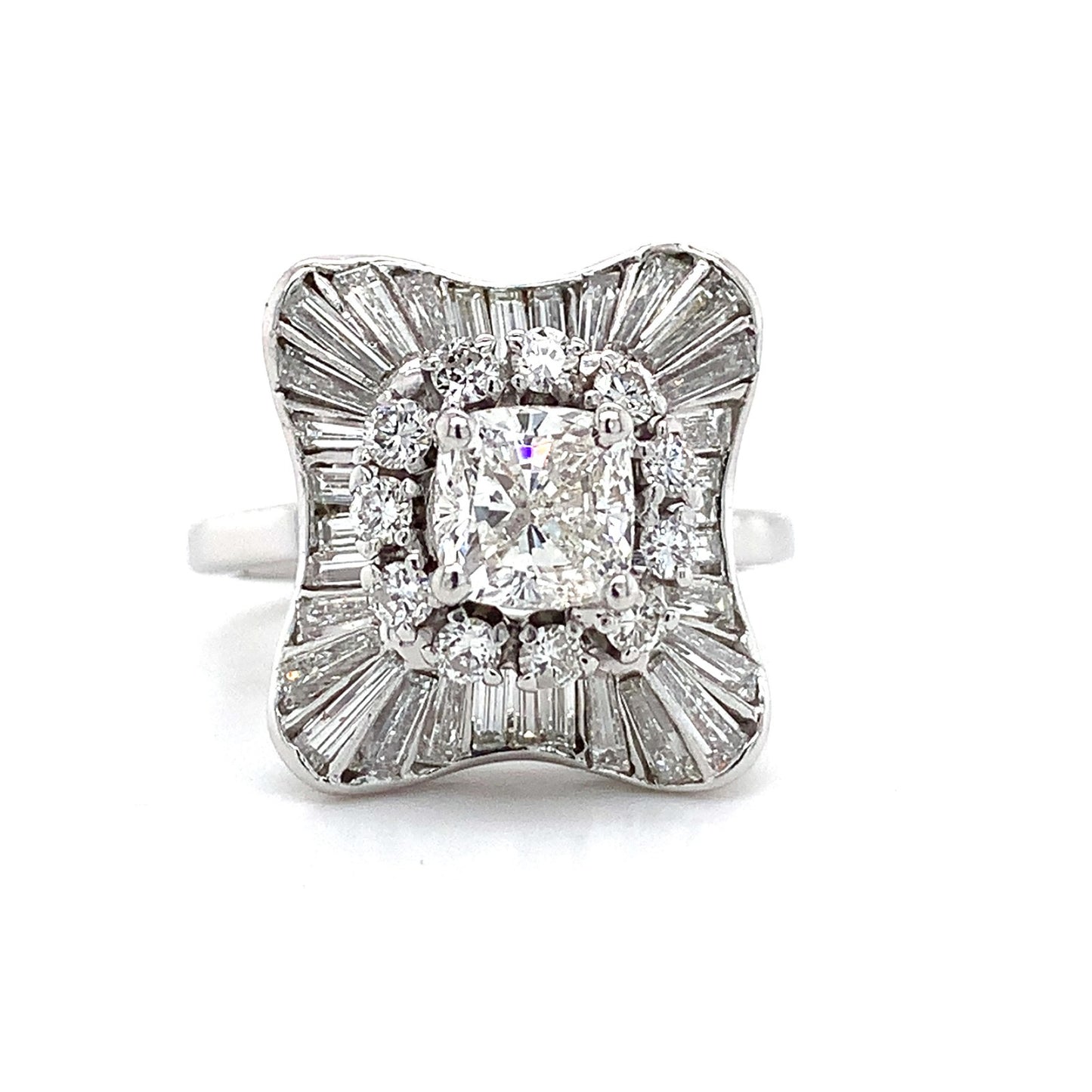 0.95ct Cushion Diamond Ballerina Ring — GIA Certified, 14k White Gold