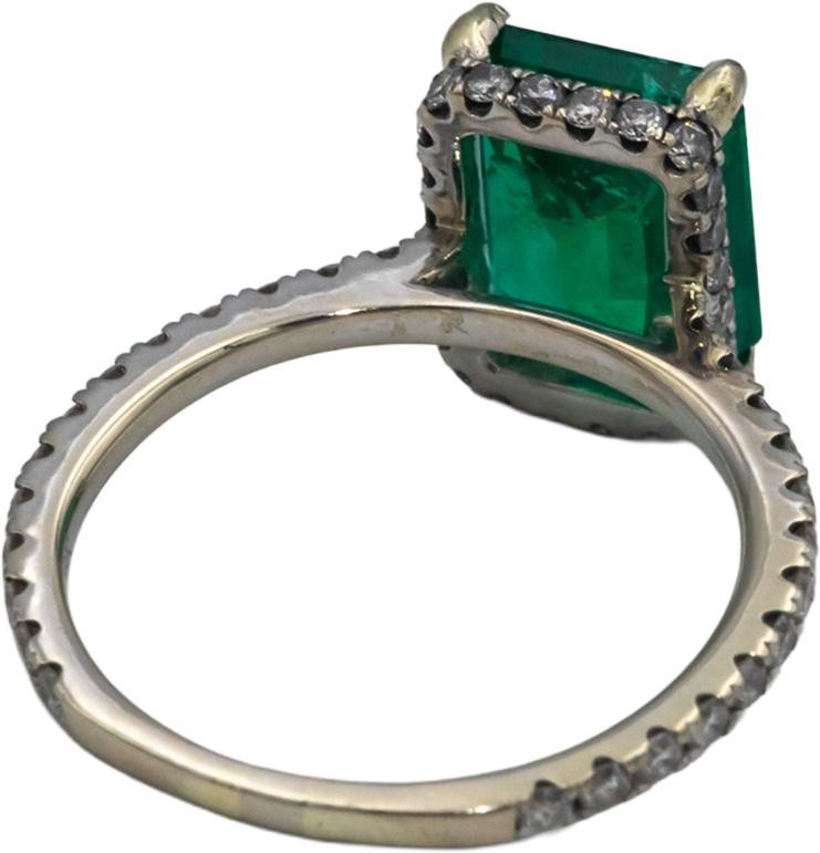 2.43ct Octagonal Zambia Emerald Diamond Ring — GIA Certified, 18k White Gold