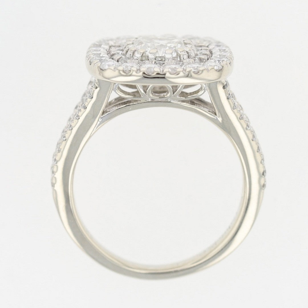 1.68ct Cushion Diamond Halo Engagement Ring — GIA Certified, 14k White Gold
