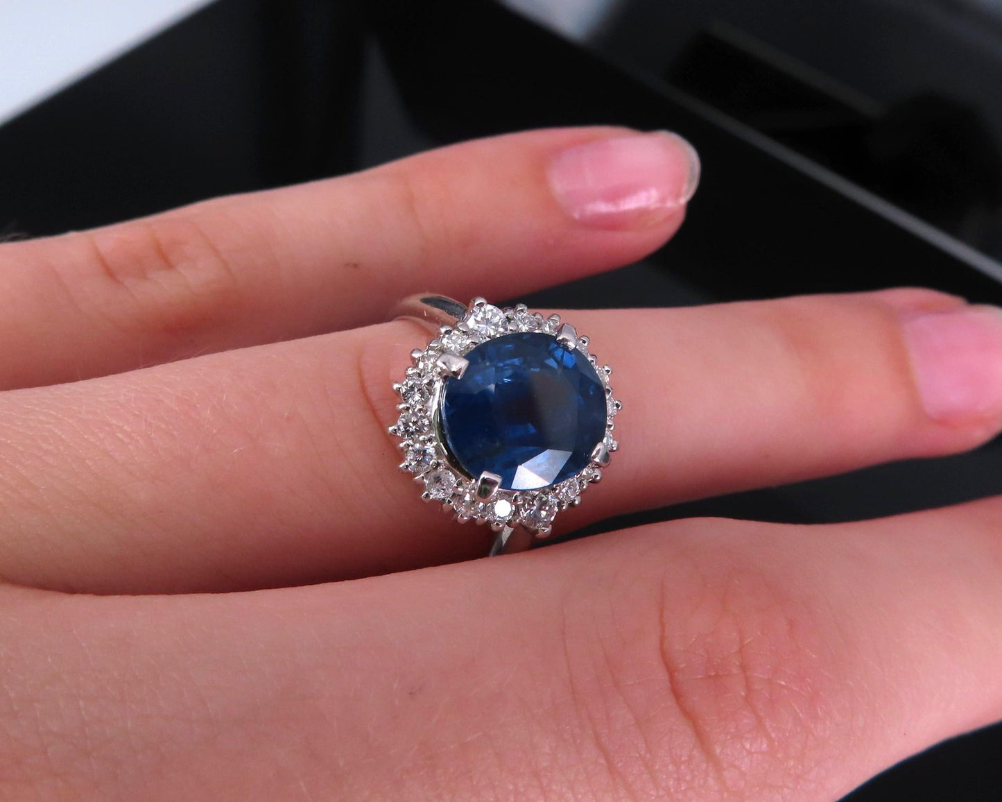 4.06ct Oval Diamond Sapphire Halo Ring — GIA Certified, 14k White Gold