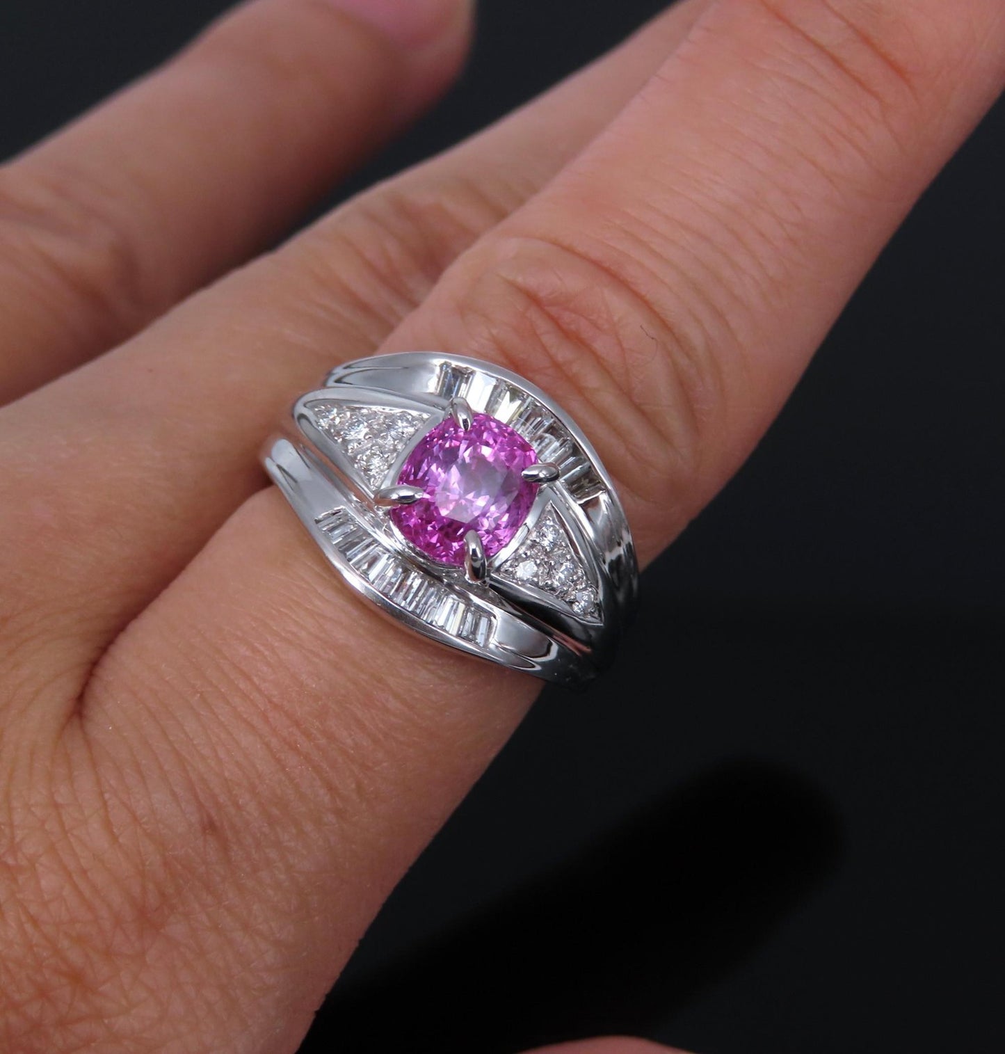 2.12ct Cushion Cut Pink Sapphire & 0.54ct Diamond Ring — GIA Certified, Platinum