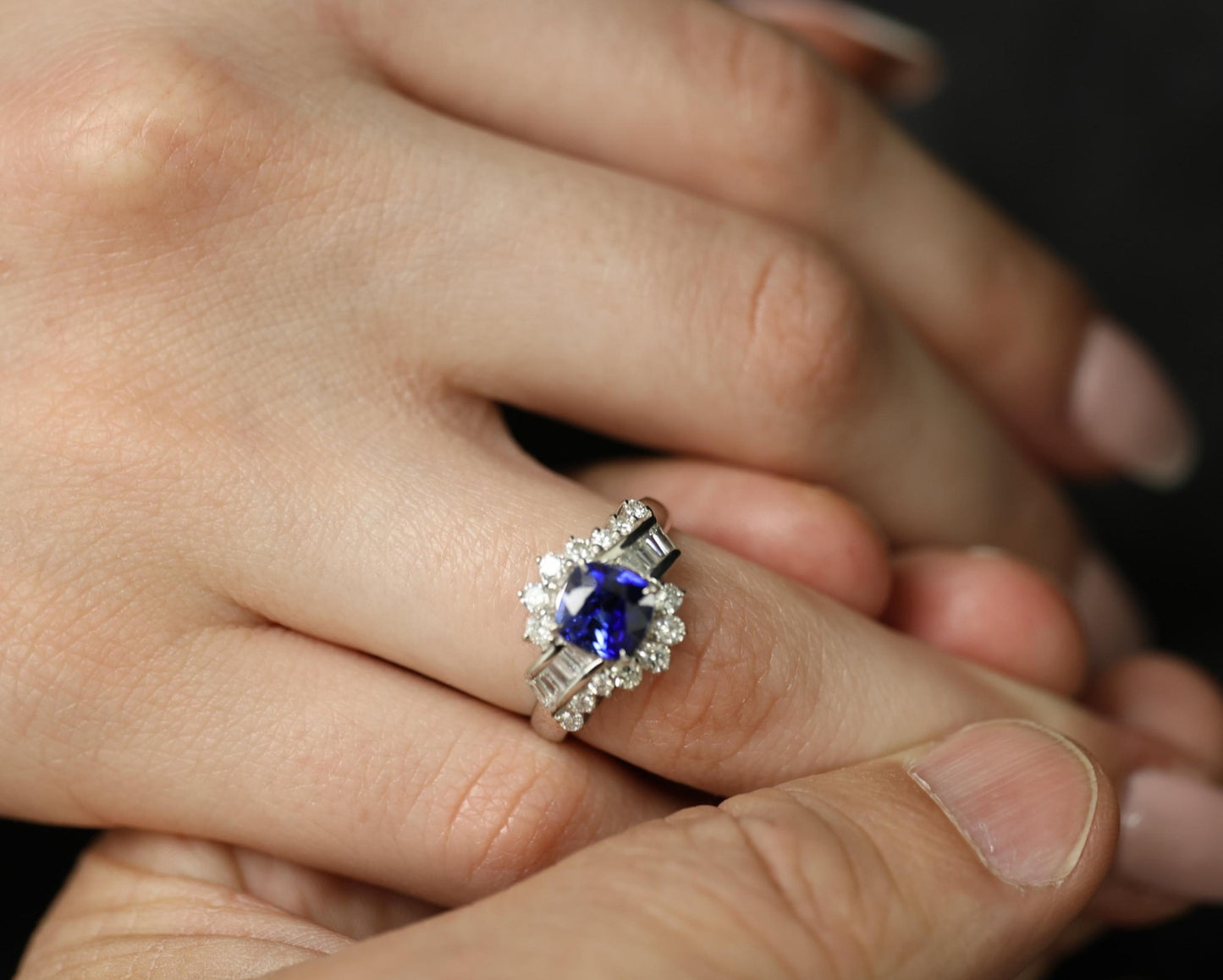 2.25ct Cushion Cut Blue Sapphire & 0.80ct Diamond Ring — GIA Certified, Platinum