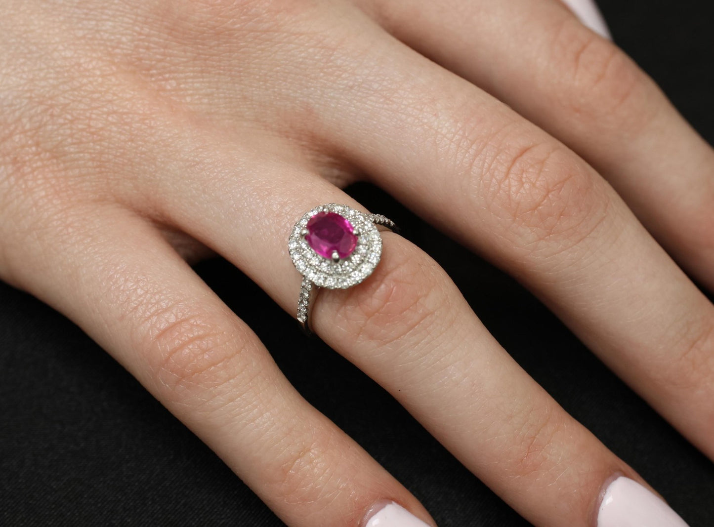 1.45ct Oval Burma Ruby 0.55ct Diamond Halo Ring — GIA Certified, Platinum