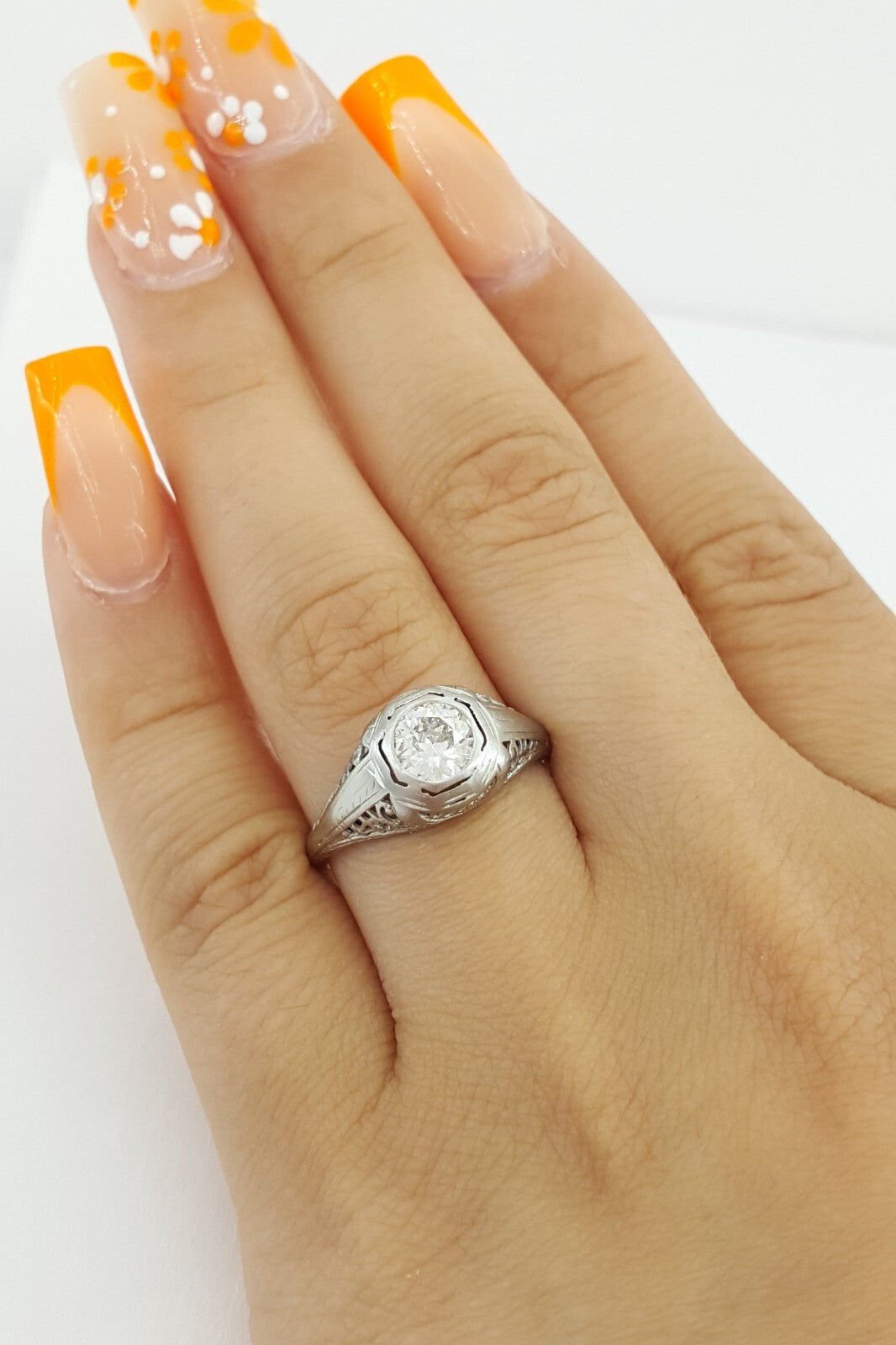 0.51ct Round Brilliant Diamond Art Deco Ring — GIA Certified, 18k White Gold