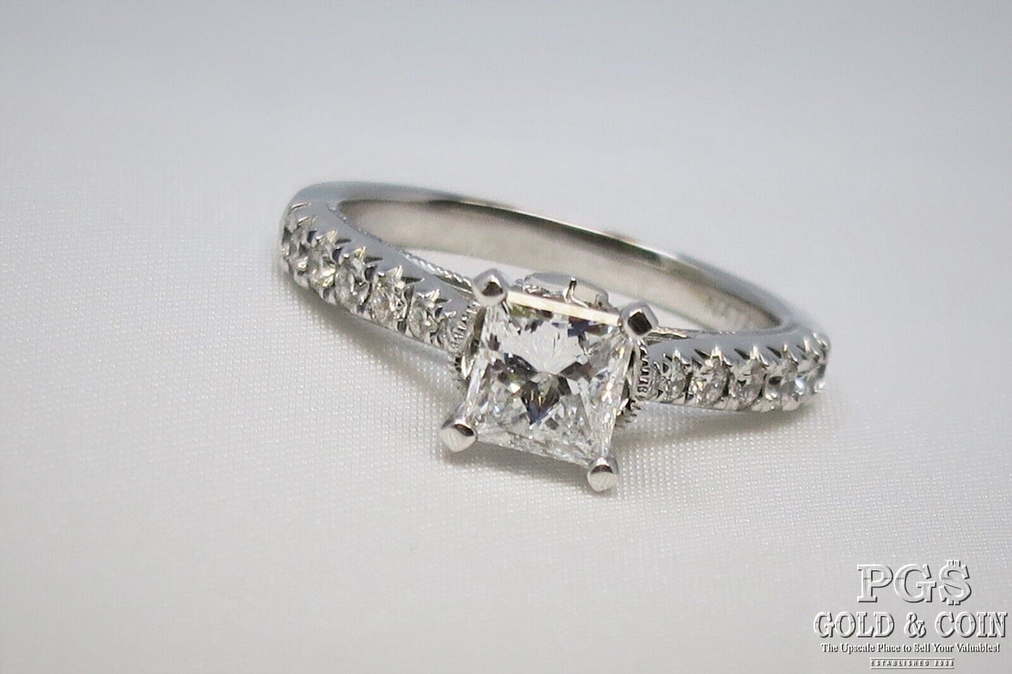 0.91ct Princess Cut Diamond Engagement Ring — GIA Certified, 14k White Gold