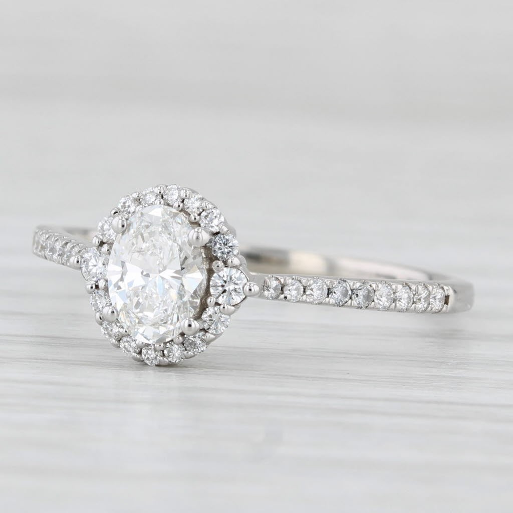0.70ct Oval Brilliant Diamond Halo Engagement Ring — GIA Certified, 14k White Gold