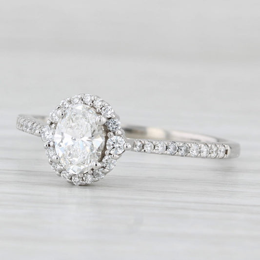 0.70ct Oval Brilliant Diamond Halo Engagement Ring — GIA Certified, 14k White Gold