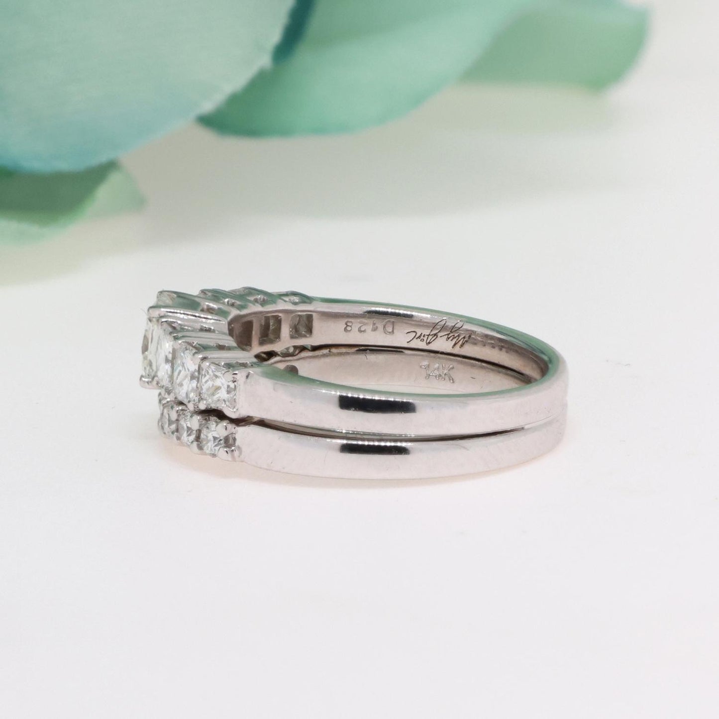 0.47ct Princess Diamond Wedding Ring Set — GIA Certified, 14k & 18k White Gold