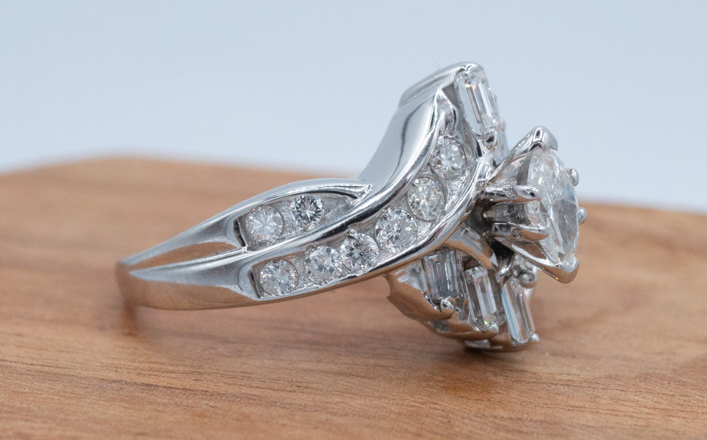 0.99ct Marquise Diamond Bypass Engagement Ring — GIA Certified, 14k White Gold