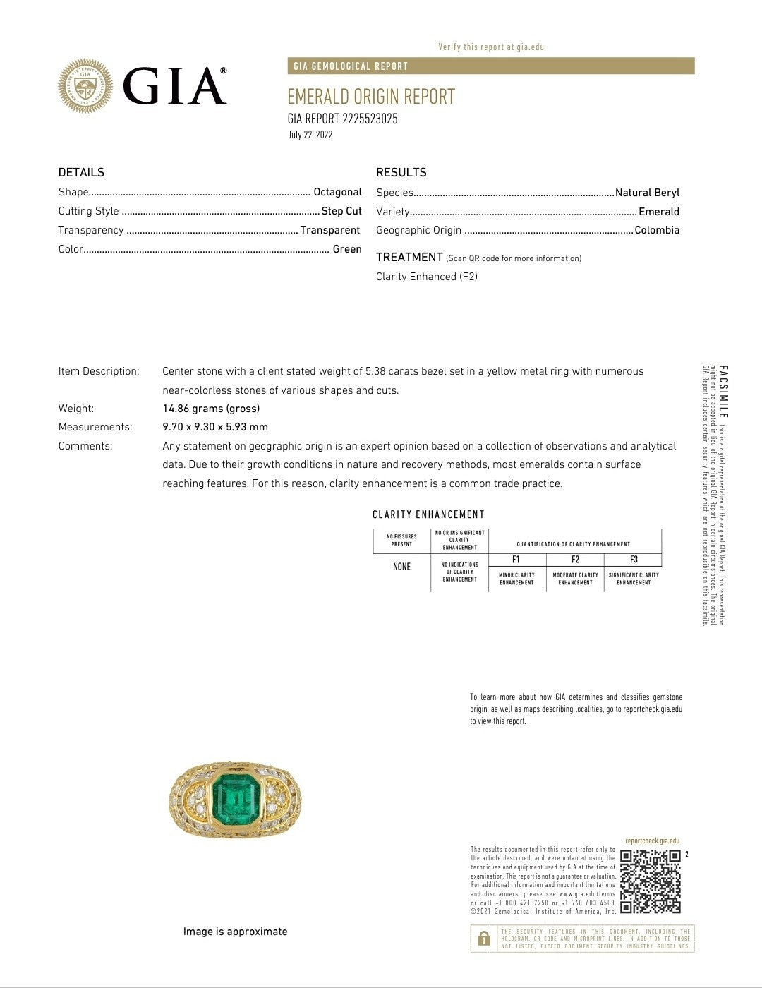 5.38ct Octagonal Step Cut Emerald Diamond Ring — GIA Certified, 18k Yellow Gold