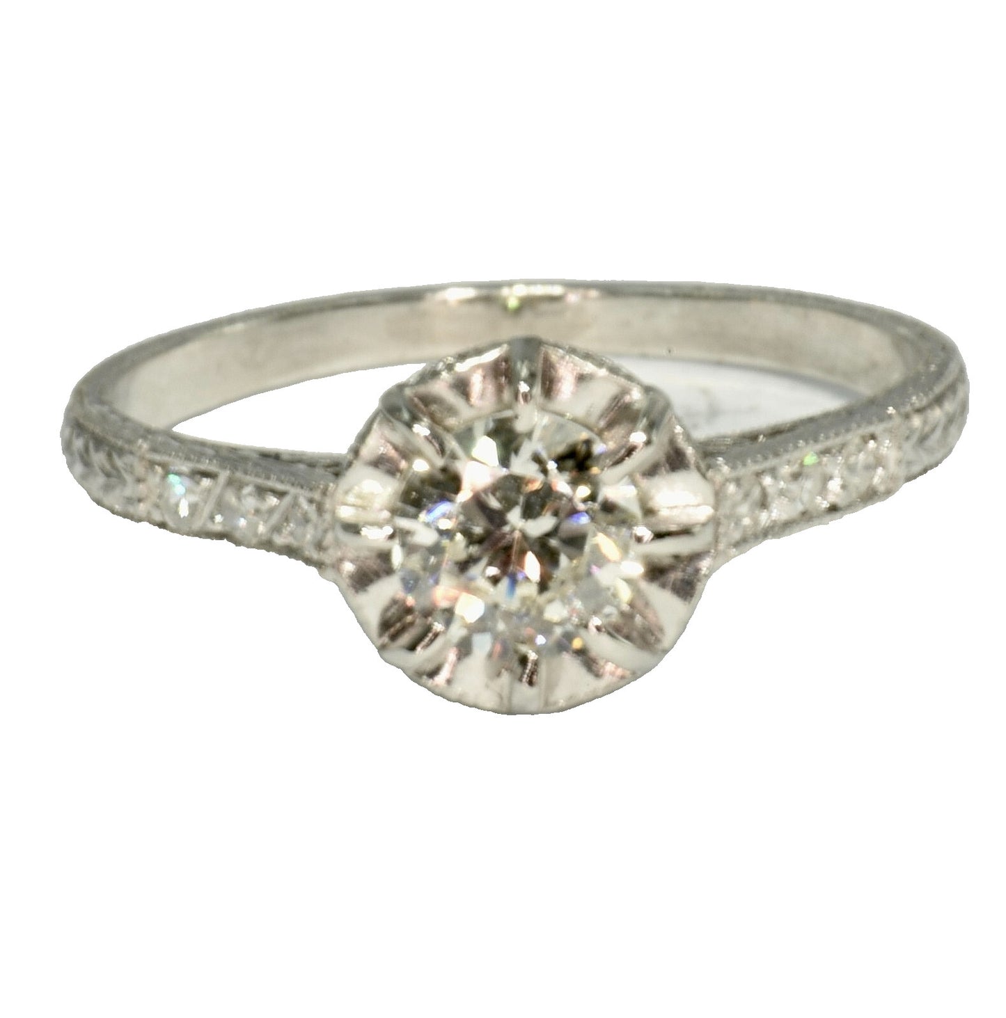 0.49ct Round Brilliant Art Deco Diamond Ring — GIA Certified, Platinum