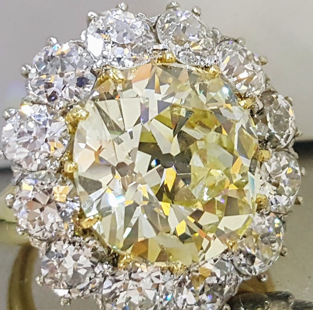 15.01ct Fancy Yellow Old European Brilliant Diamond Ring — GIA Certified, Platinum & 18k Yellow Gold