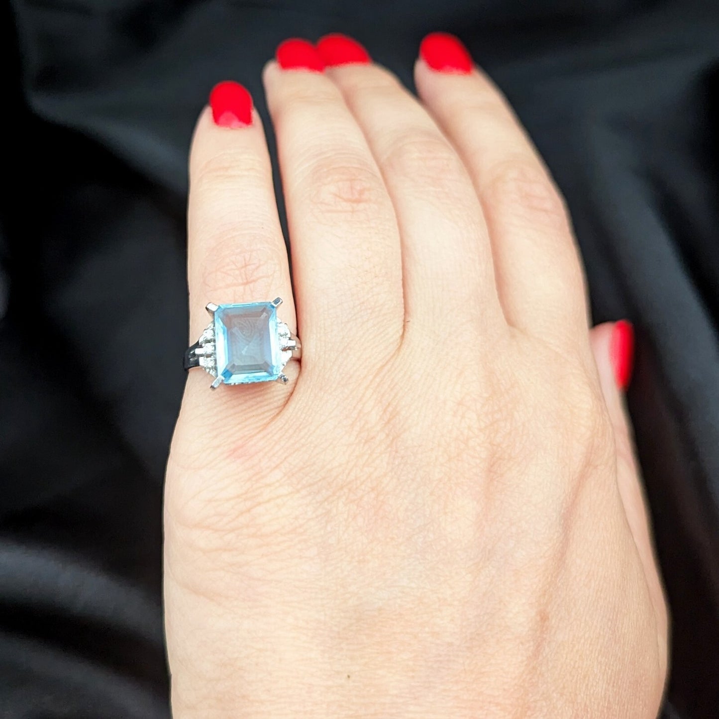 2.84ct Emerald Cut Aquamarine Diamond Platinum Cocktail Ring — GIA Certified