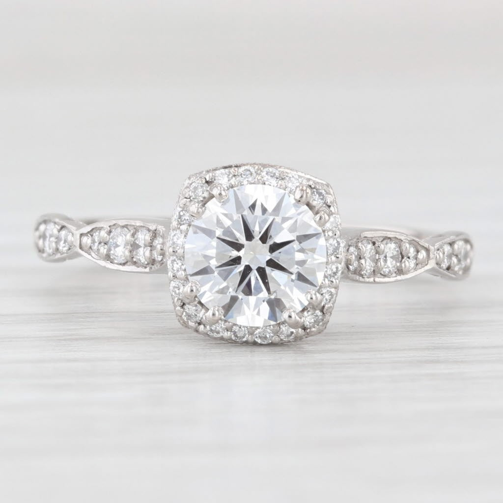 0.91ct Round Brilliant Diamond Halo Engagement Ring — GIA Certified, 18k White Gold