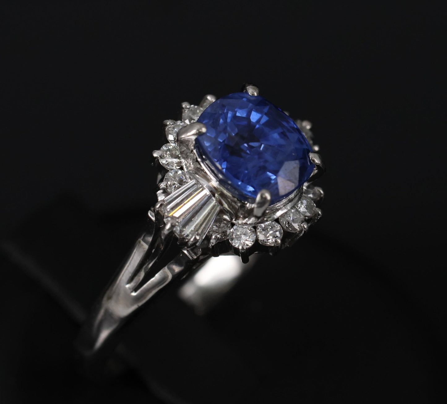 2.72ct Cushion Cut Ceylon Sapphire & 0.55ct Diamond Ring — GIA Certified, Platinum