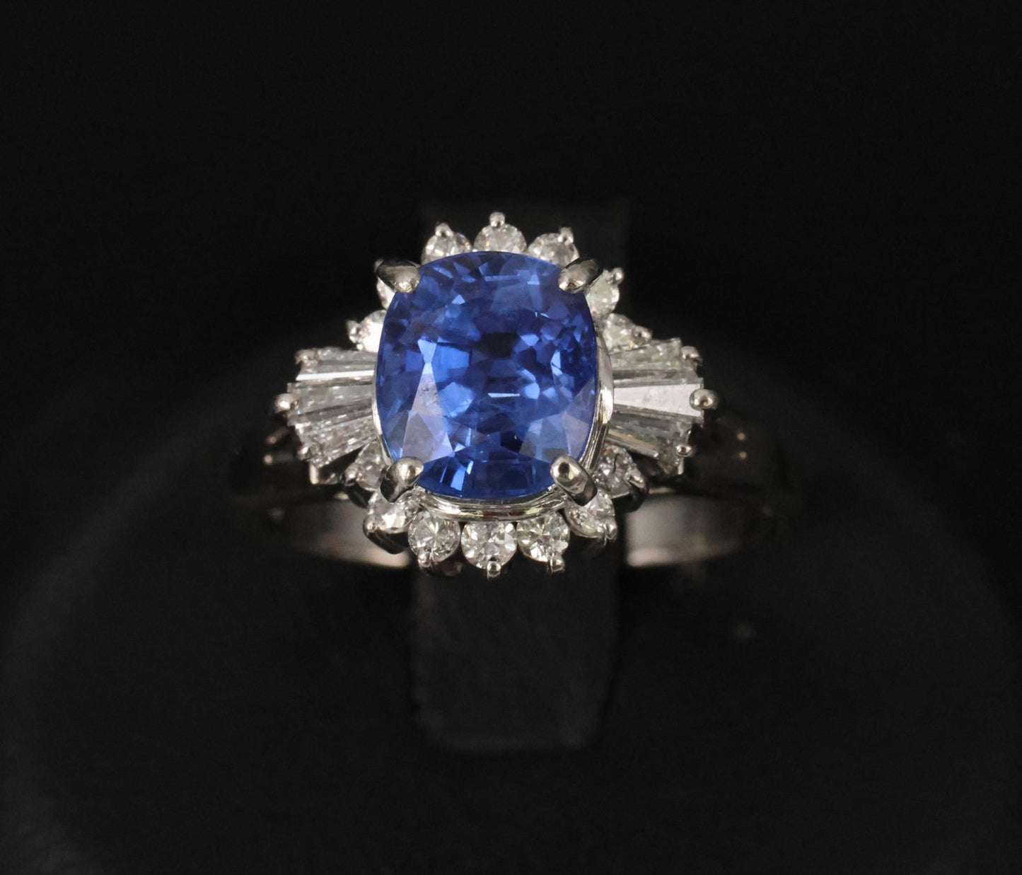 2.72ct Cushion Cut Ceylon Sapphire & 0.55ct Diamond Ring — GIA Certified, Platinum