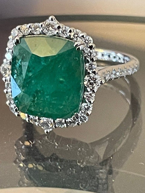 7.26ct Emerald & Diamond Halo Eternity Band Ring — GIA Certified, Platinum
