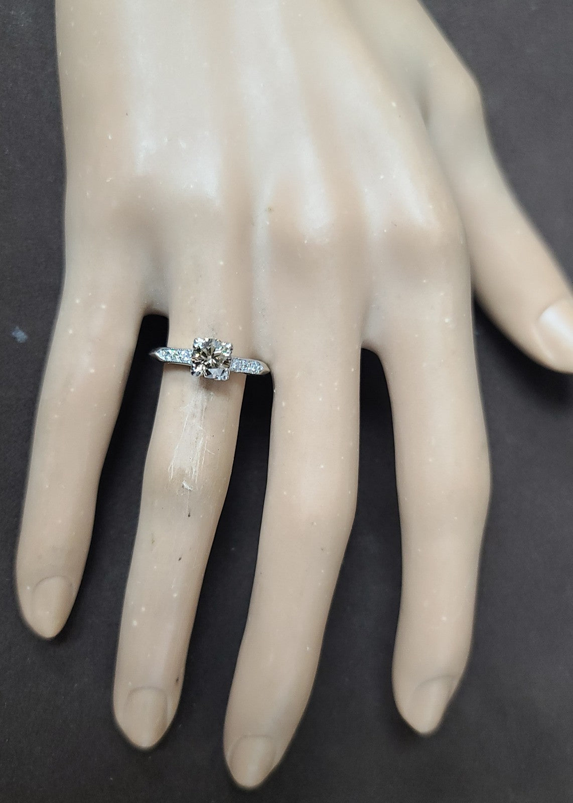 0.71ct Round Brilliant Champagne Diamond Vintage Ring — GIA Certified, Platinum
