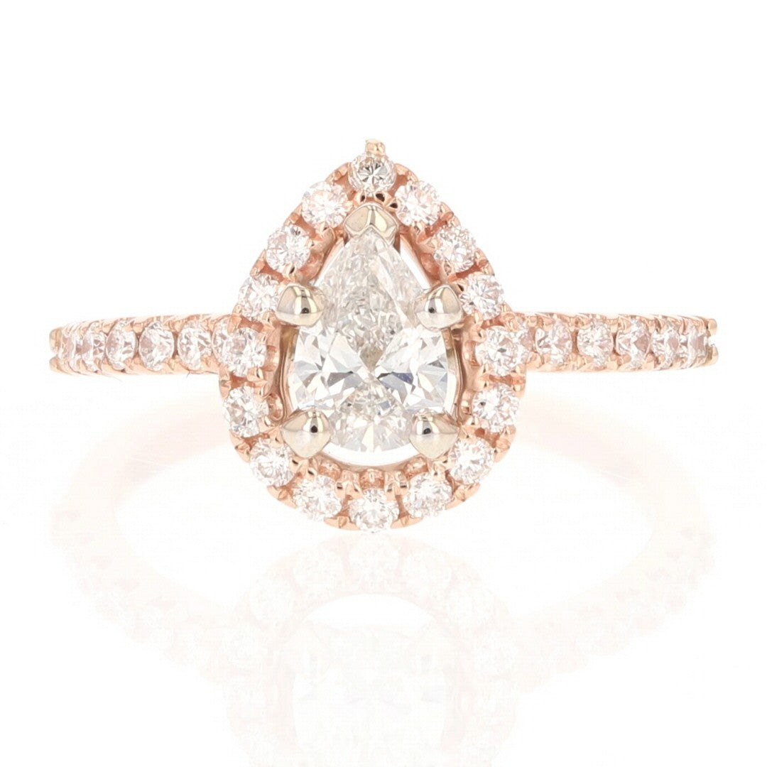 0.85ct Pear Diamond Halo Pavé Engagement Ring — GIA Certified, 14k Rose Gold