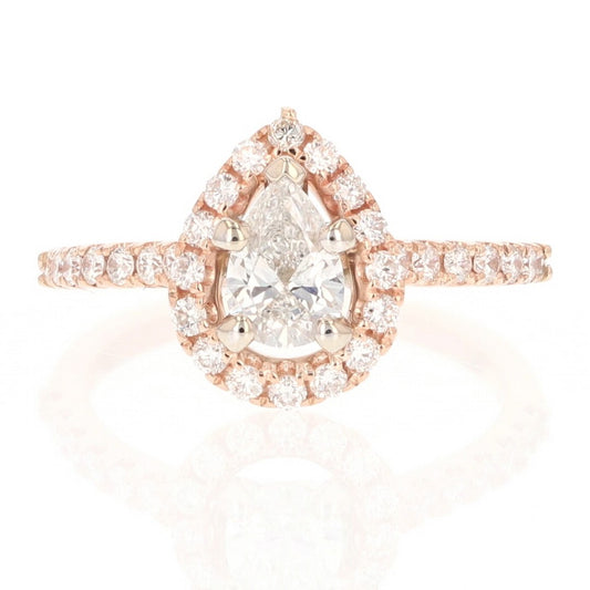0.85ct Pear Diamond Halo Pavé Engagement Ring — GIA Certified, 14k Rose Gold
