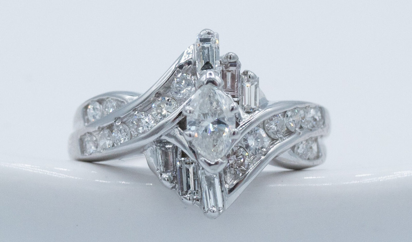 0.99ct Marquise Diamond Bypass Engagement Ring — GIA Certified, 14k White Gold