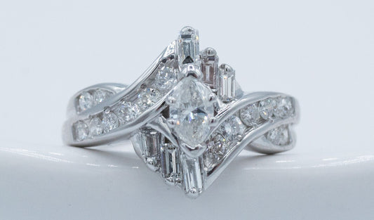 0.99ct Marquise Diamond Bypass Engagement Ring — GIA Certified, 14k White Gold