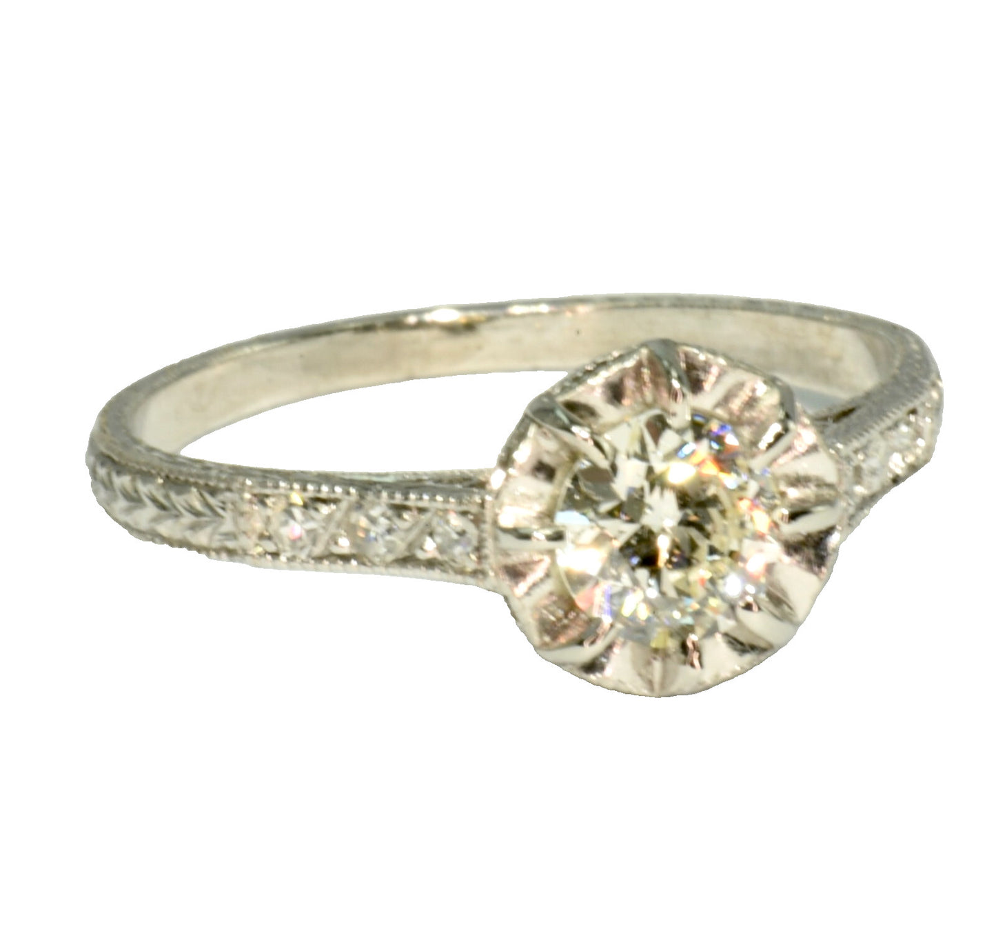 0.49ct Round Brilliant Art Deco Diamond Ring — GIA Certified, Platinum