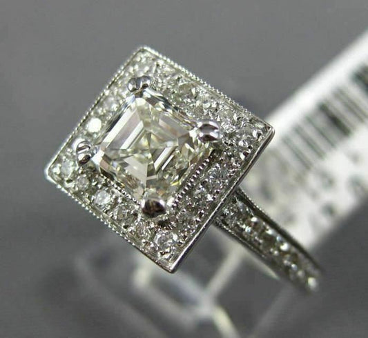 1.48ct Asscher Diamond 3D Halo Engagement Ring — GIA Certified, 14k White Gold